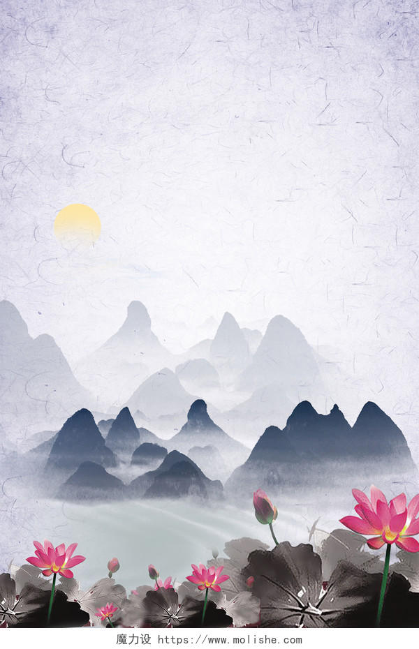 灰色中国风古风风景远山海报展板背景素材